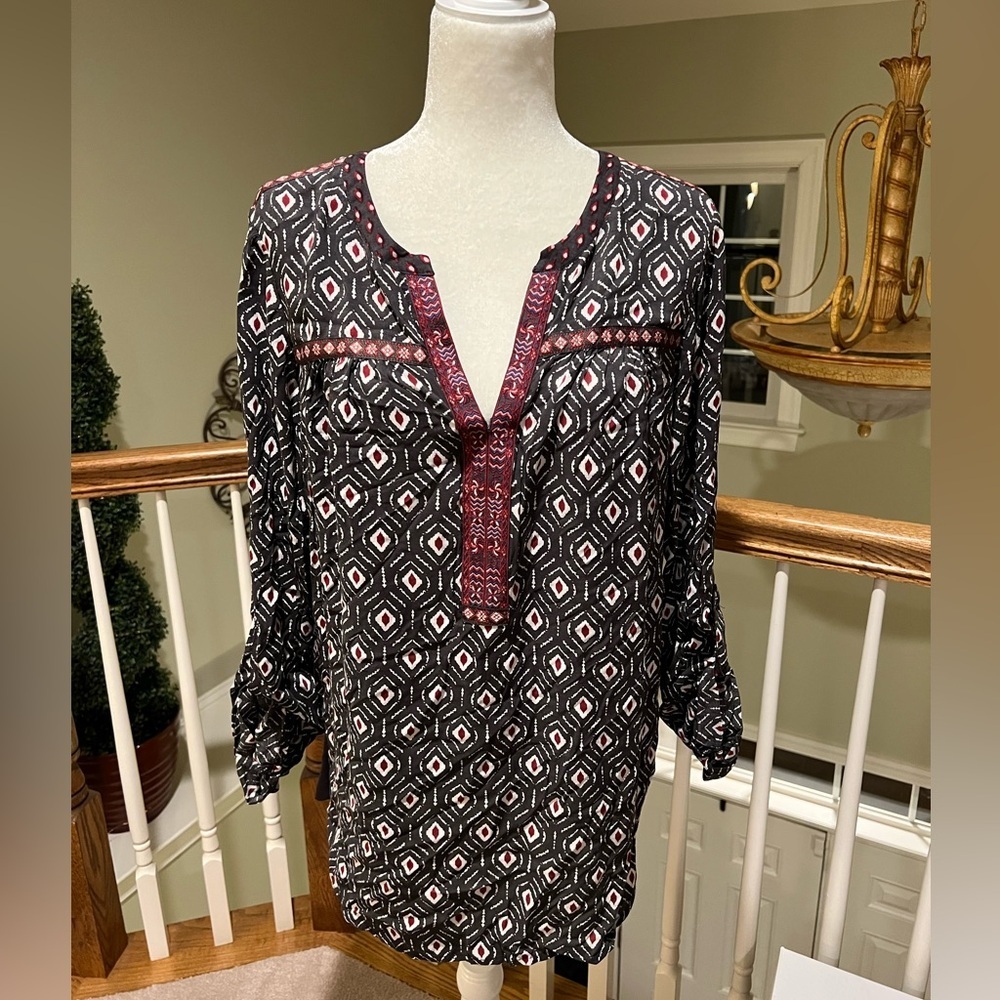 Anthropologie (One September) Black and Red Geometric Tunic, EUC, L